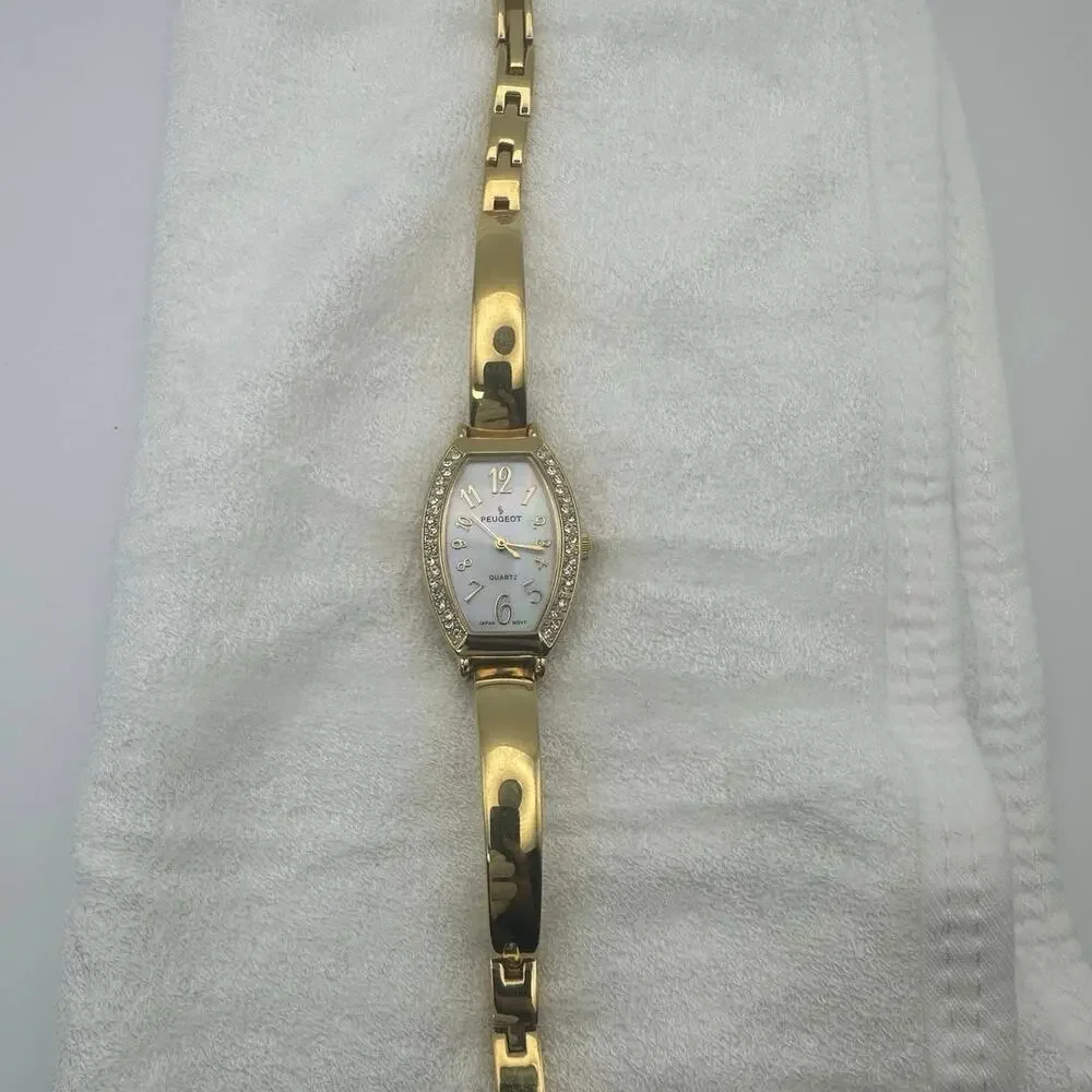 Peugeot Gold Tone Quartz Watch – Mother-of-Pearl Face